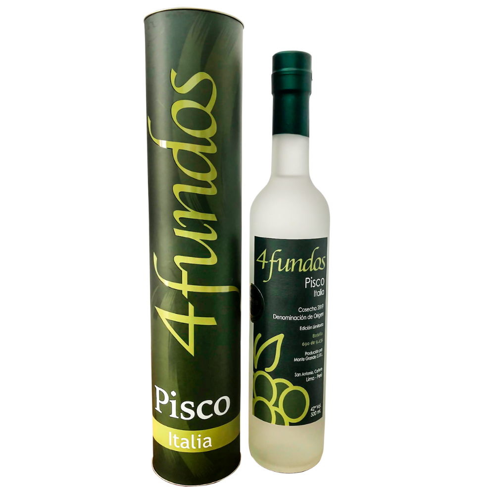 Cuatro Fundos Pisco Italia con estuche, Cuatro Fundos 500 ml.